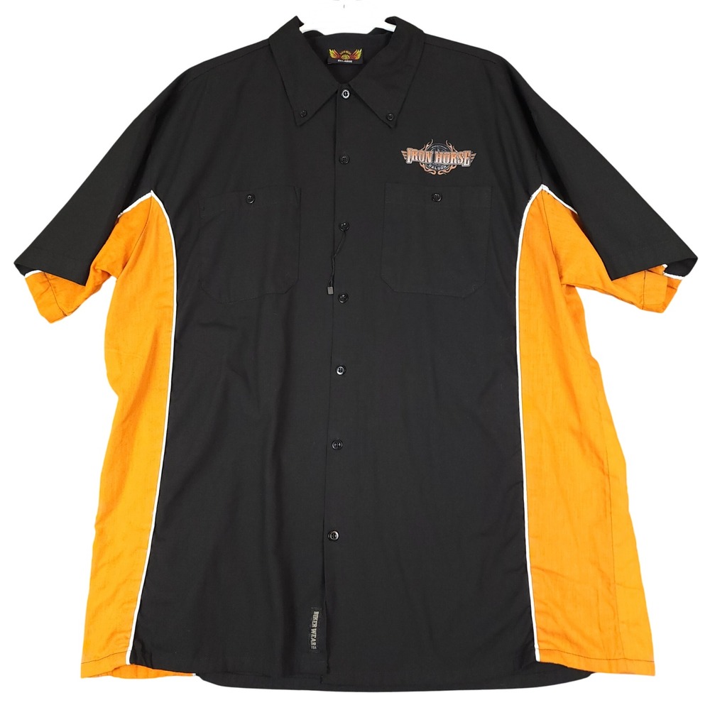 Iron Horse Saloon Biker Wear Button Up Shirt 2XL Black Orange USA Made‎